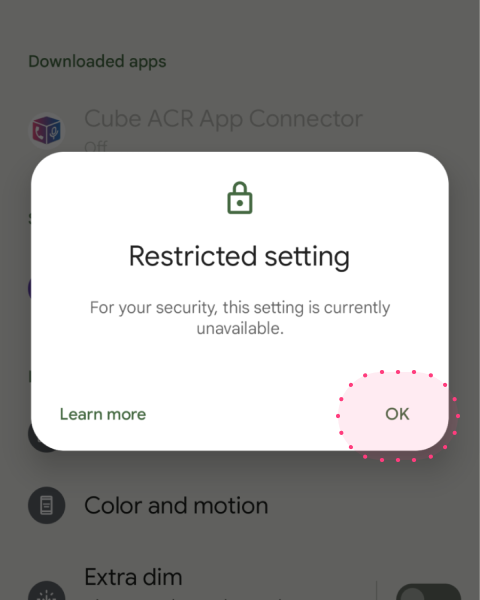 Alert: Restricted settings